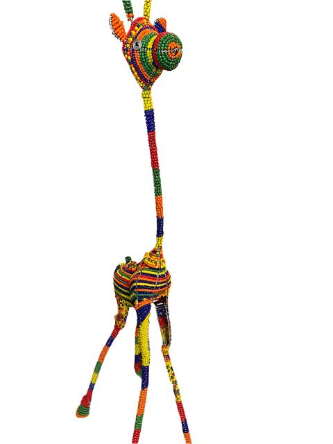 Handmade African Wire and Bead Giraffe Sculpture