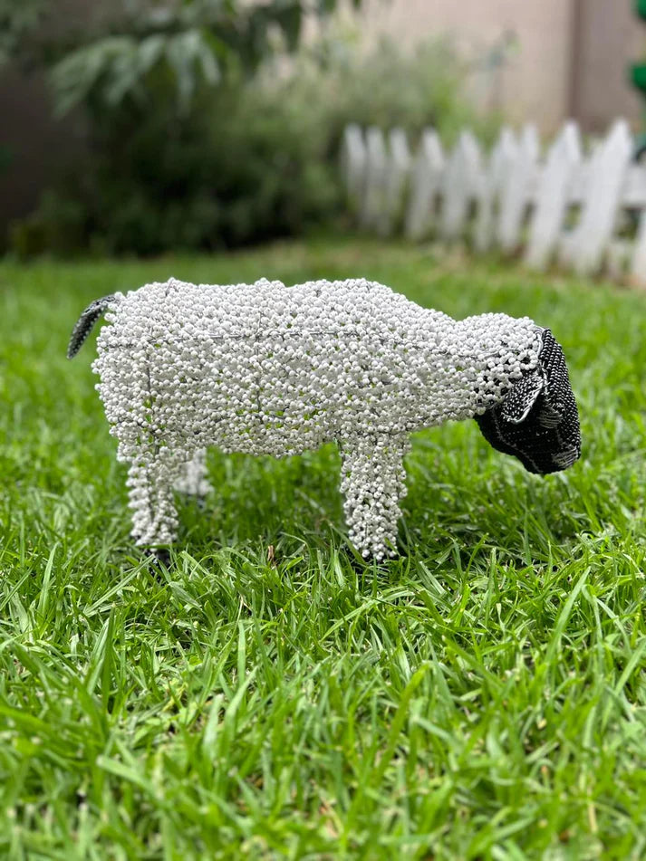 Handmade Bead and Wire Sheep Sculpture | African Street Art